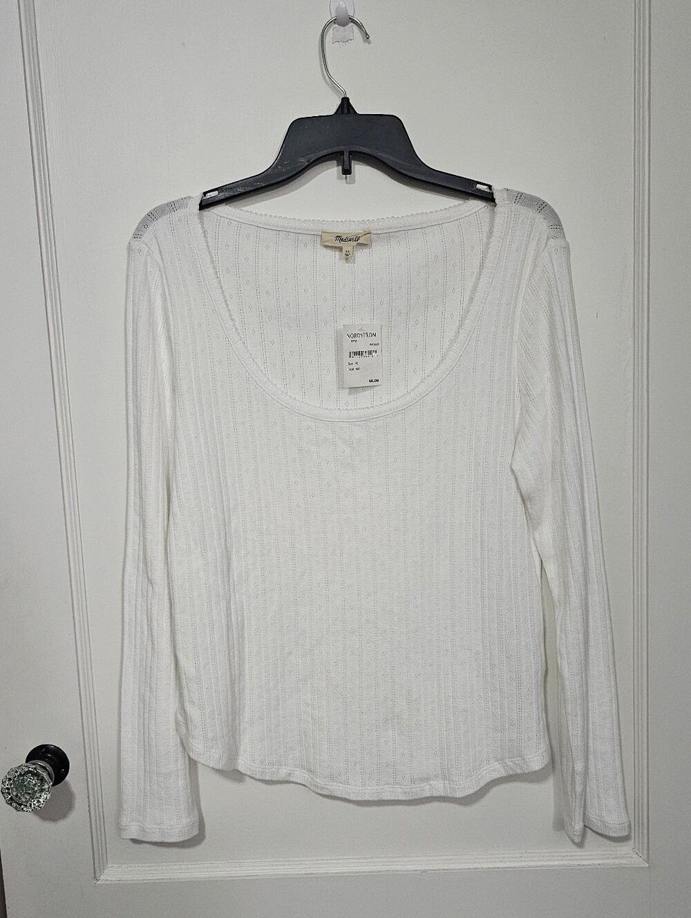 Madewell White Ribbed Scoop-Neck Long Sleeve Tee